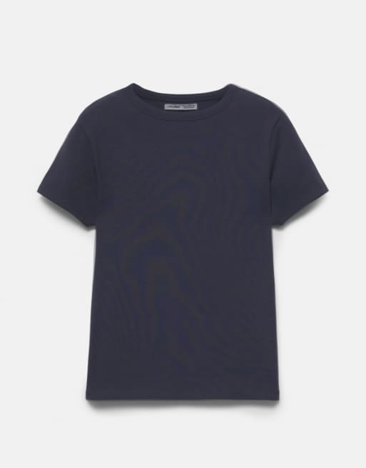 Pull&Bear – Figurbetontes, kurzärmliges T-Shirt in Marineblau, 4 von 7