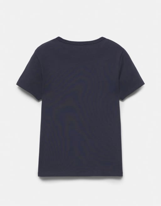 Pull&Bear – Figurbetontes, kurzärmliges T-Shirt in Marineblau, 7 von 7