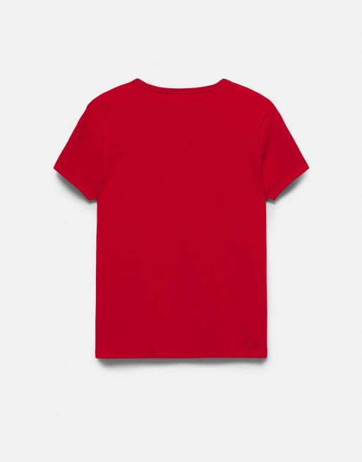 Pull&Bear – Figurbetontes, kurzärmliges T-Shirt in Rot, 7 von 7