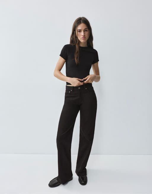 Pull&Bear – Figurbetontes, kurzärmliges T-Shirt in Schwarz, 4 von 7