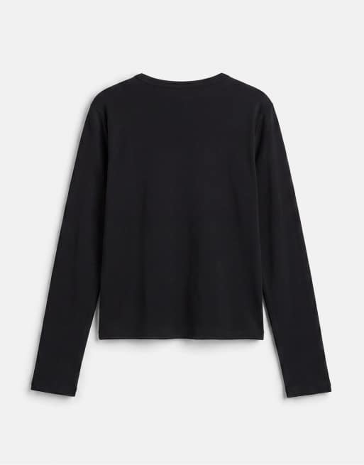 Pull&Bear – Figurbetontes, langärmliges T-Shirt in Schwarz, 7 von 7