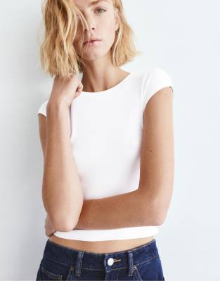 Figurbetontes T-Shirt in Weiß mit Flügelärmeln Weiß S