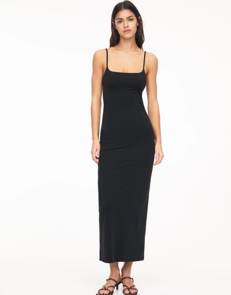 Pull&Bear – Figurformendes Midi-Riemchenkleid aus Polyamid in Schwarz - view 1