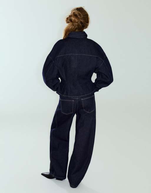 Pull&Bear figursydd jeansskjorta i navy, 2 av 7