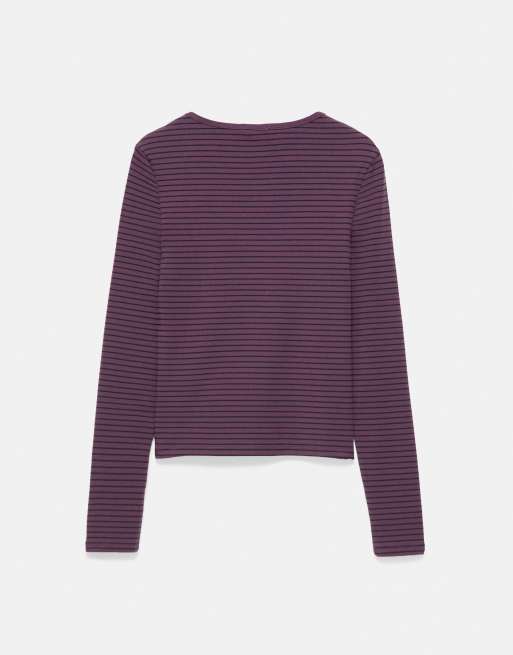 Pull&Bear figursydd t-shirt med långa ärmar i lila, 7 av 7