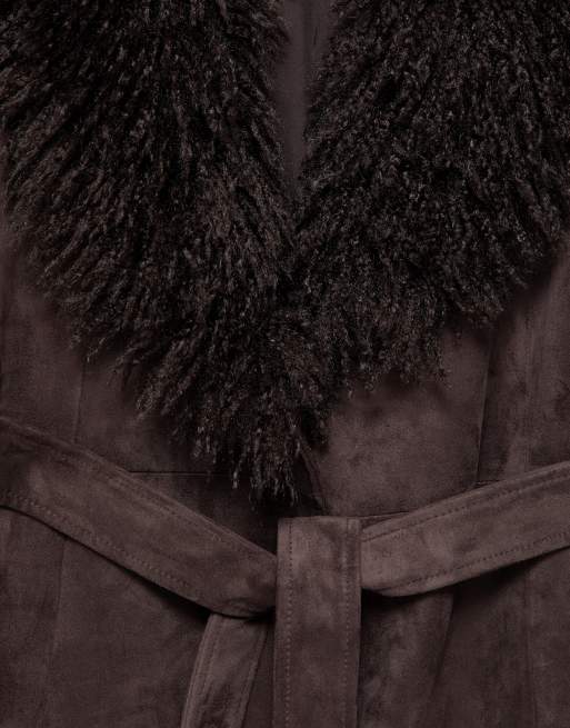 Pull&Bear figursyet frakke i brun imiteret ruskind, 6 af 6