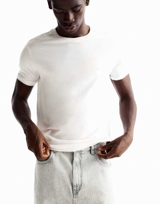 Pull&Bear - Figursyet hvid basis-T-shirt, 6 af 7