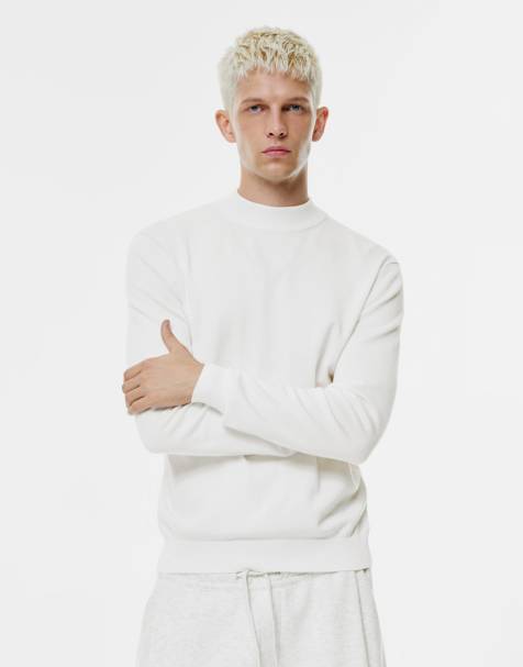 Pull&Bear Fine knit high neck jumper in off white - view 1