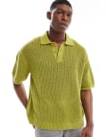 [Pull & Bear] Pull & Bear fine knit polo in lime green M GREEN