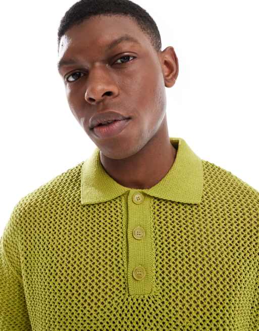 Pull&Bear fine knit polo in lime green, 4 of 4
