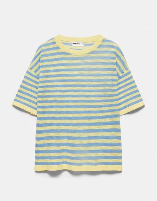 Pull&Bear Fine knit striped jumper in yellow, 5 of 7