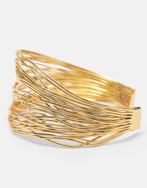 Pull&Bear Fine-strand arm cuff in gold, 4 of 5