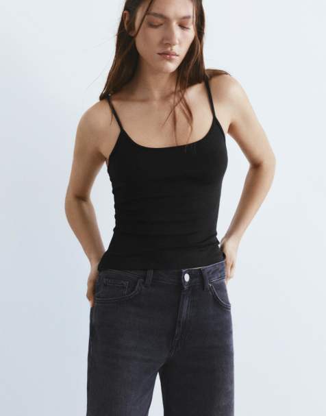 Pull&Bear Fine-strap top in black - view 1
