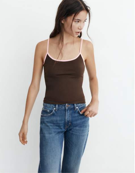 Pull&Bear Fine-strap top in brown - view 1