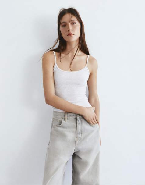 Pull&Bear Fine-strap top in grey marl - view 1