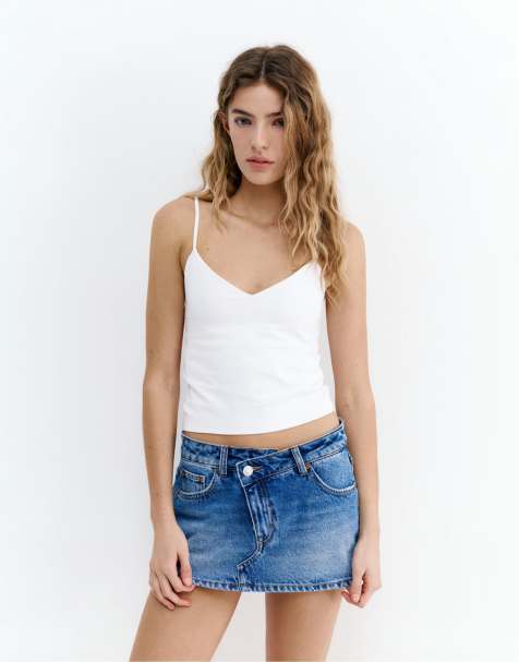 Pull&Bear Fine-strap top in ice - view 1