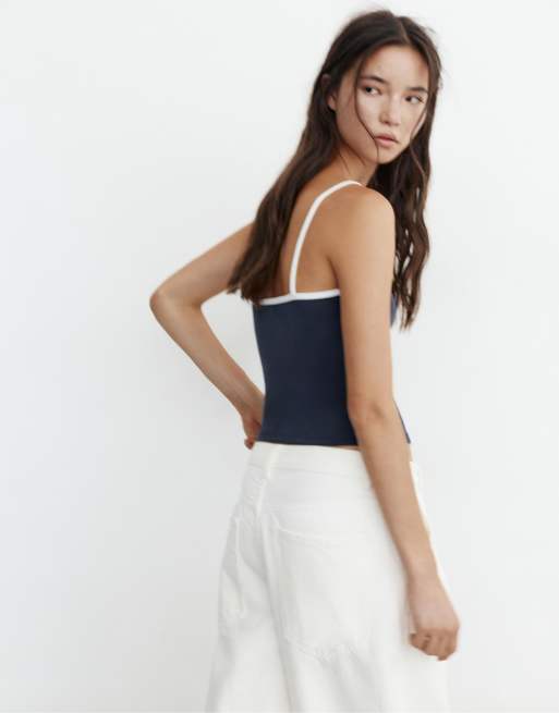 Pull&Bear Fine-strap top in navy, 2 of 7