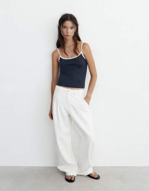 Pull&Bear Fine-strap top in navy, 4 of 7
