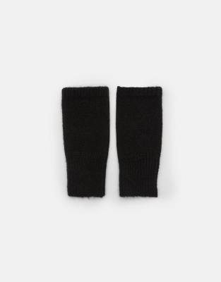 Pull & Bear - Fingerlose Strick-Handschuhe in Schwarz