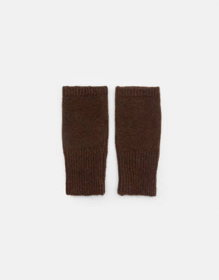 Pull & Bear - Fingerlose Strickhandschuhe in Braun-Brown