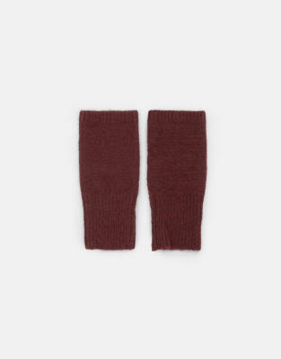 Pull & Bear - Fingerlose Strickhandschuhe in Kastanienbraun-Rot