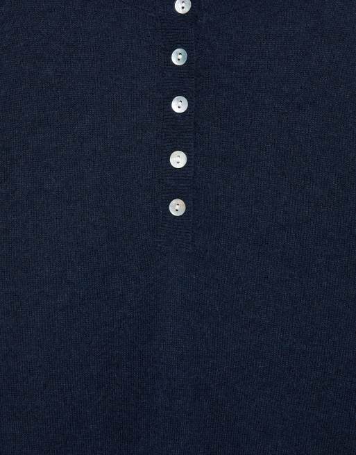 Pull&Bear finstickad tröja med henleyringning i marinblått, 4 av 5