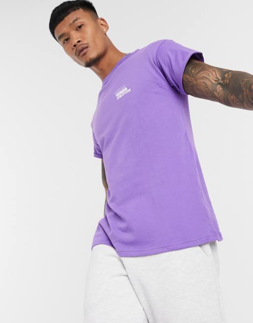 Pull&Bear – Fioletowy T-shirt o kroju podkreślającym sylwetkę z nadrukiem na piersi
