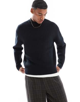 fisherman knit sweater in black