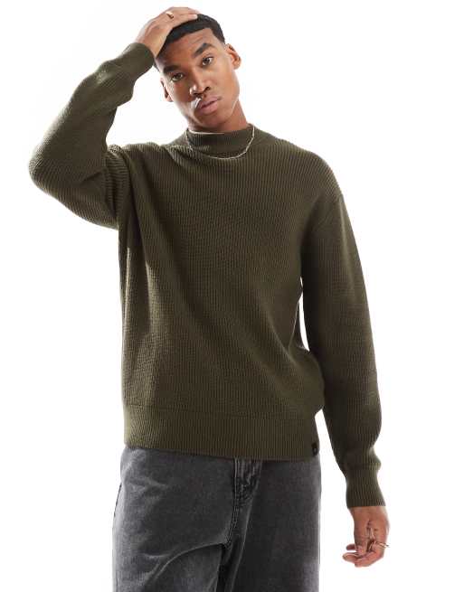 Pull&Bear – Fisherman-Strickpullover in Khaki