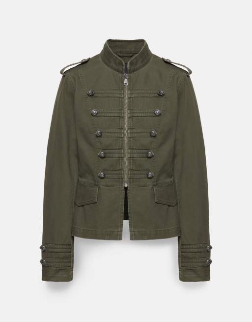 Pull&Bear Fitted button-detail jacket in dark khaki, 6 of 7