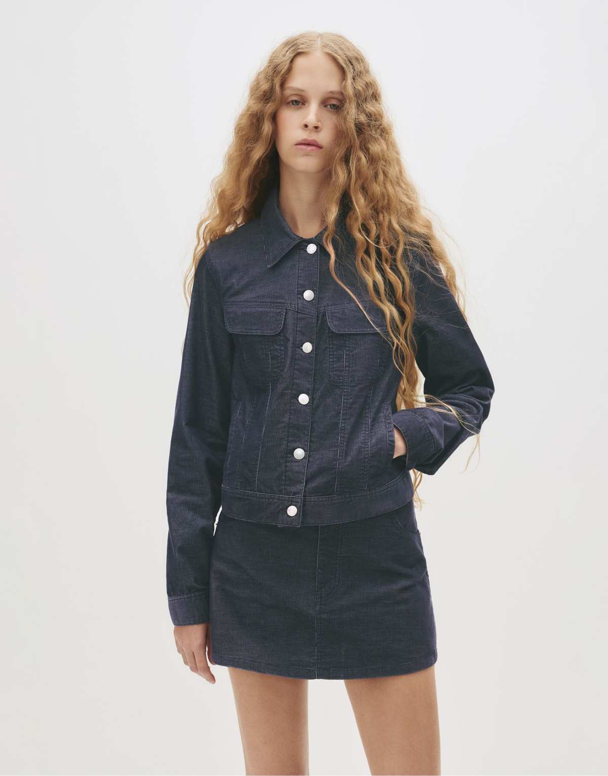 Pull&Bear Fitted corduroy jacket in blue