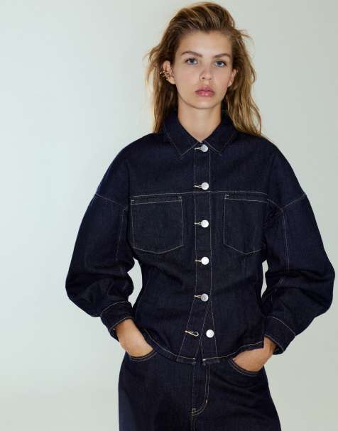 Pull&Bear Fitted denim shirt in navy - view 1
