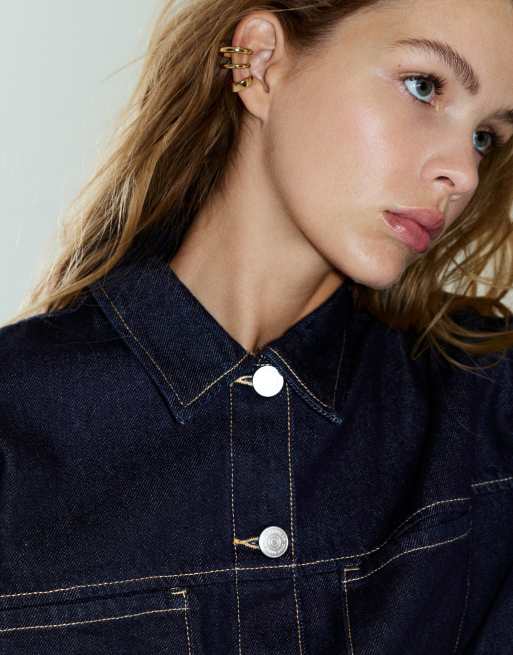 Pull&Bear Fitted denim shirt in navy, 3 of 7