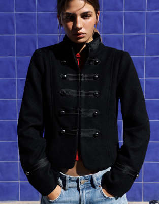 Pull & Bear Fitted Fireman Clasp Jacket In Black