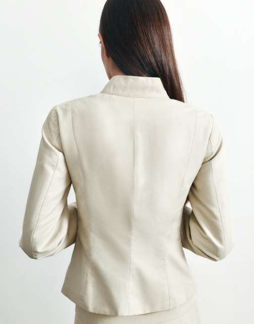Pull&Bear Fitted high neck jacket in sand, 4 of 7