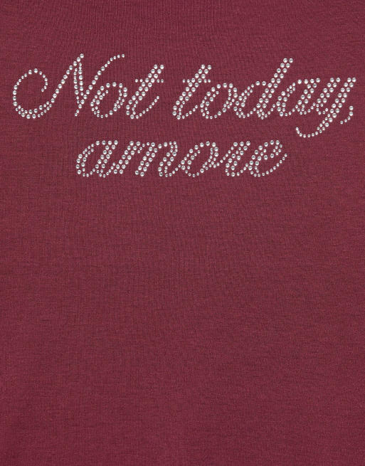 Pull&Bear Fitted rhinestone graphic t-shirt in maroon, 6 of 7