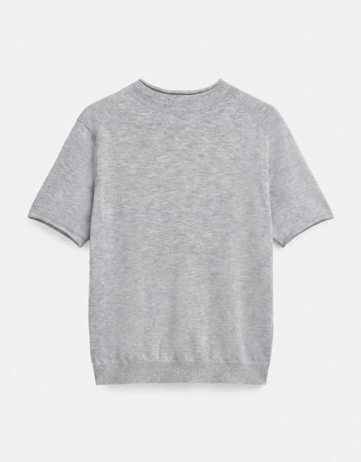 Pull&Bear Fitted short sleeve jumper in grey, 7 of 7