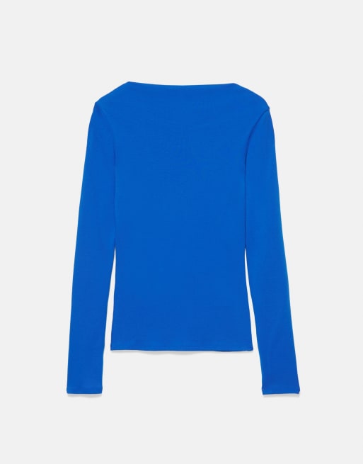 Pull&Bear Fitted straight neckline t-shirt in bluish, 7 of 7