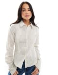 [Pull & Bear] Pull & Bear fitted stripe shirt in ecru-White L Ecru