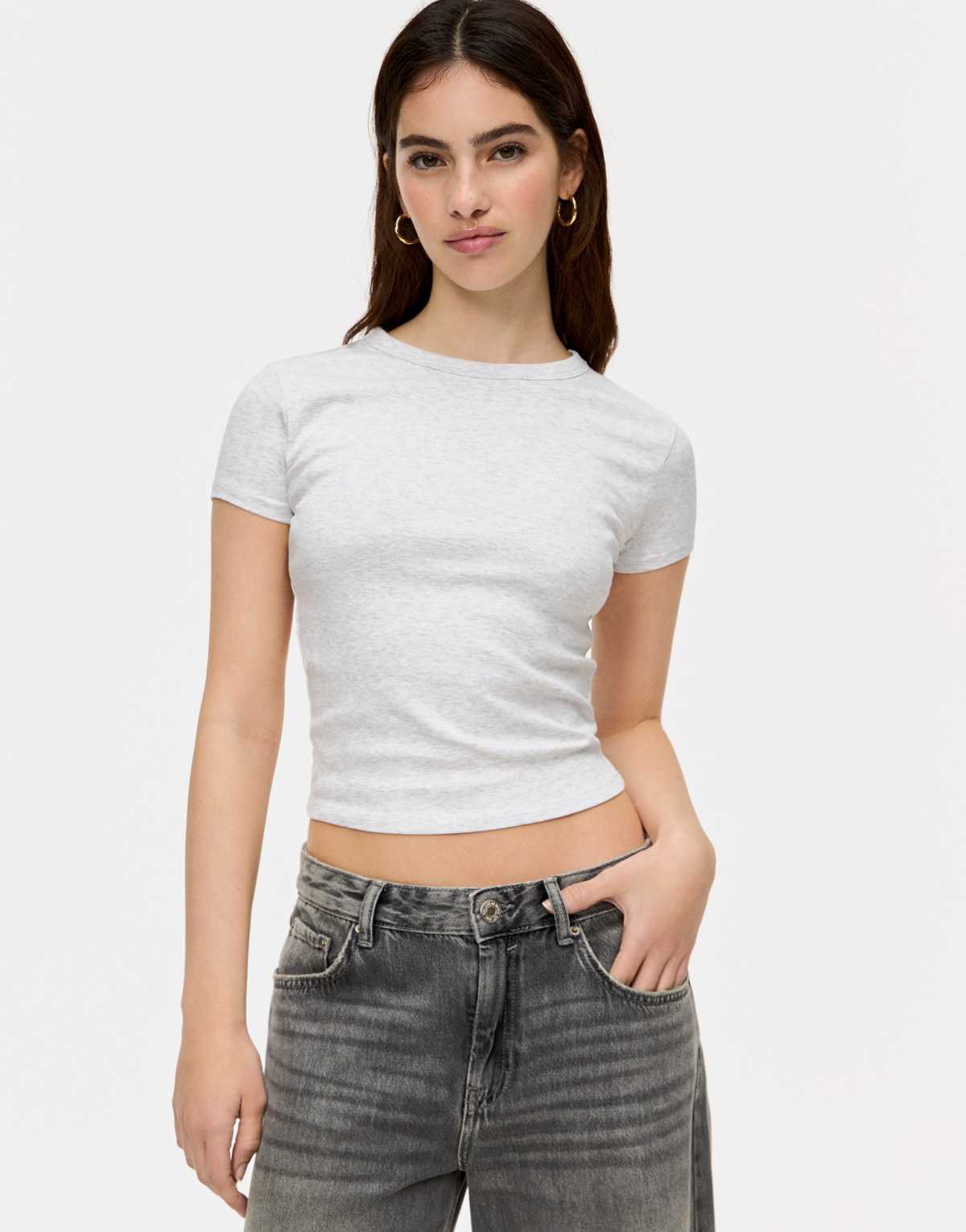 Pull&Bear fitted t-shirt in grey marl