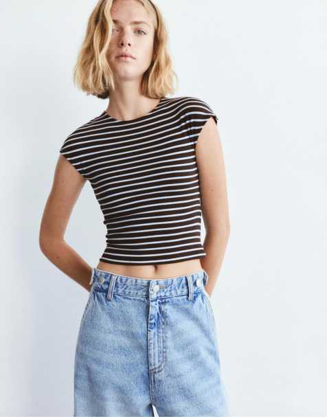 Pull&Bear Fitted t-shirt with full sleeves in brown