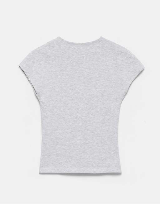Pull&Bear Fitted t-shirt with full sleeves in grey marl, 4 of 7