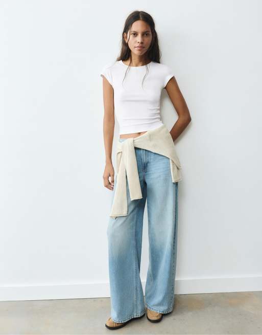 Pull&Bear fitted t-shirt with full sleeves in white, 4 of 7