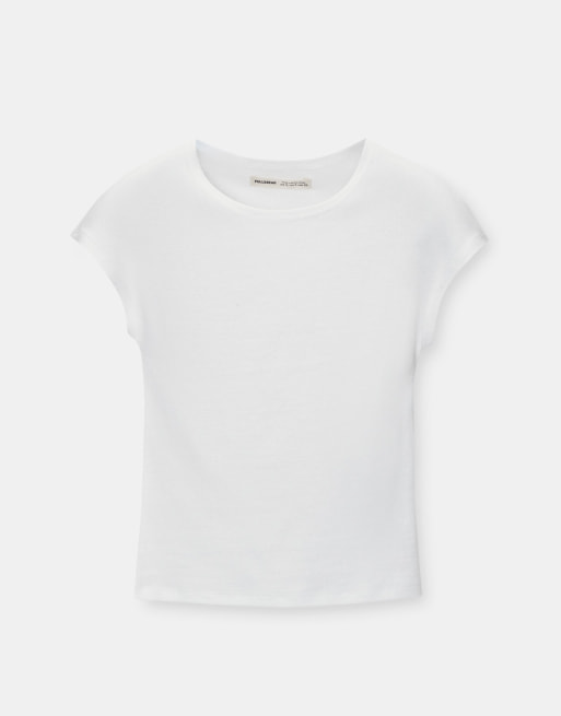 Pull&Bear fitted t-shirt with full sleeves in white, 6 of 7