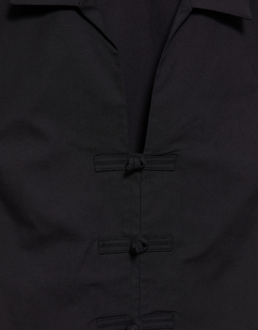 Pull&Bear Fitted toggle shirt in black, 7 of 7