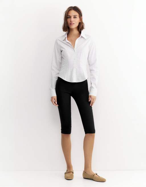 Pull&Bear Fitted wide-cuff shirt in charcoal, 4 of 7