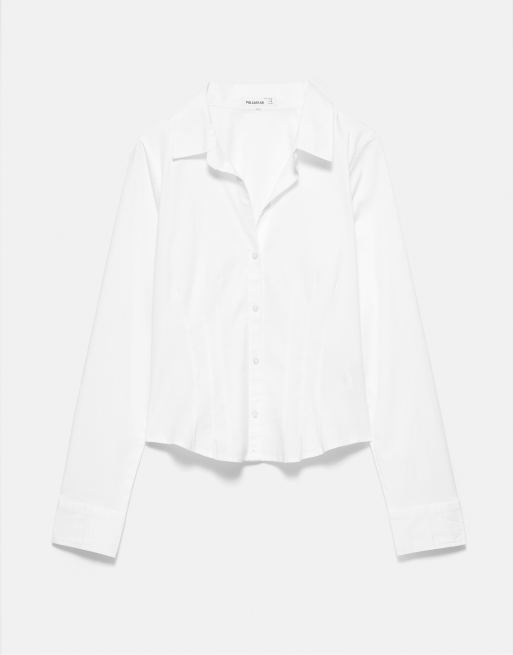Pull&Bear Fitted wide-cuff shirt in white, 6 of 7