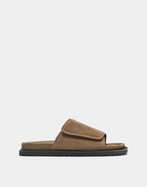 Pull&Bear – Flache Ledersandalen in Braun - view 1