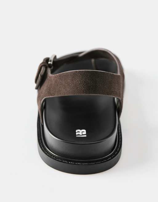 Pull&Bear – Flache Ledersandalen in Braun, 4 von 4