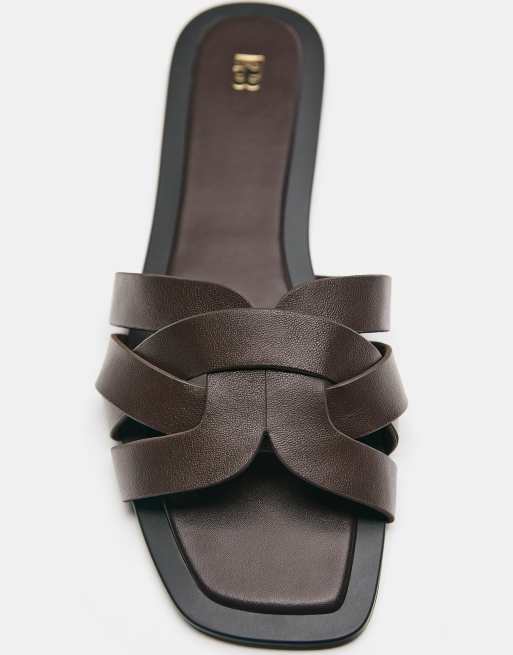 Pull&Bear – Flache Riemchensandalen in Braun, 4 von 4